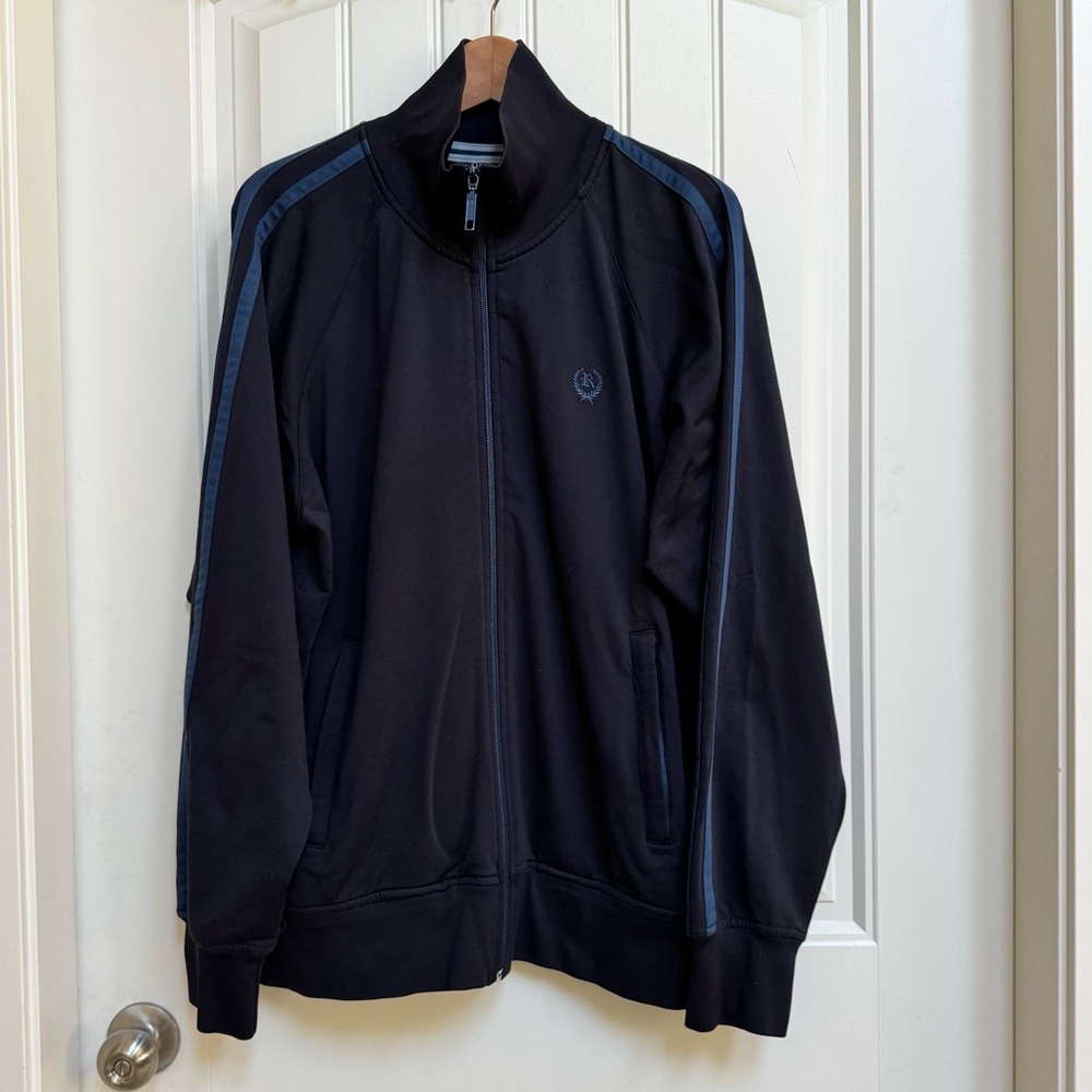 Roots Athletics Navy Striped Zip Up Warmup Jacket. Size XL